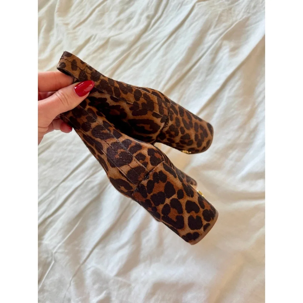 Kurt Geiger London Leopard Calf Hair Ankle Boots EU 39 Block Heel Chelsea Bootie